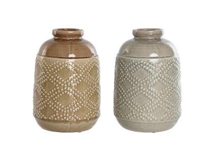 Váza Home ESPRIT Gaštanová Sivá Keramický Orientálny Kosoštvorce 19 x 19 x 27 cm (2 kusov)