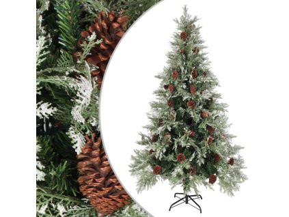 VidaXL Vianočný stromček a borovicové šišky zelený 195 cm PVC a PE