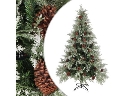 VidaXL Vianočný stromček, borovicové šišky zeleno-biely 120 cm PVC&PE