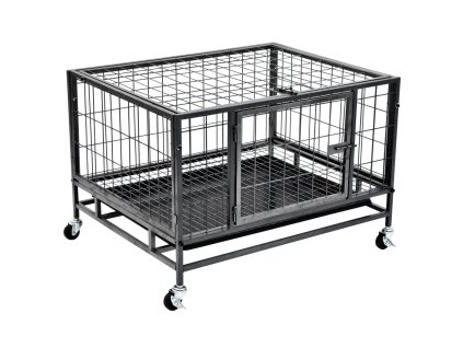 VidaXL Pevná klietka pre psa s kolieskami 82x66x56 cm oceľová