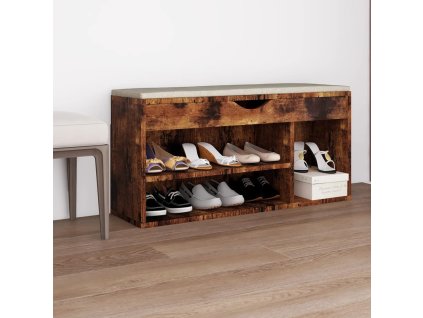Lavica na topánky s vankúšom tmavý dub 104x30x49 cm drevotrieska