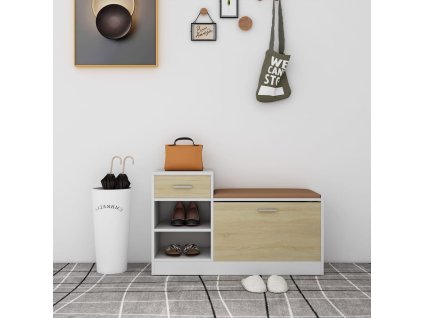 Lavica na topánky biela a dub sonoma 94,5x31x57 cm drevotrieska