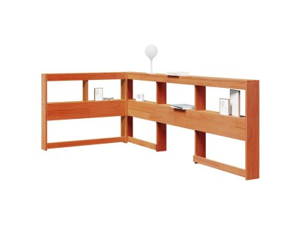 VidaXL Knižnica čelo v tvare L voskové hnedé 80 cm masívna borovica