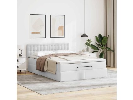 VidaXL Osmanská posteľ s matracom Biela 140x190cm umelá koža