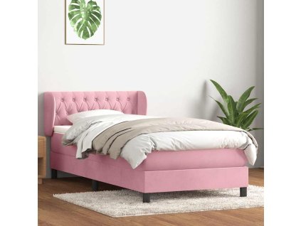 vidaXL Posteľný rám boxsping s matracom ružový 90x220 cm zamat
