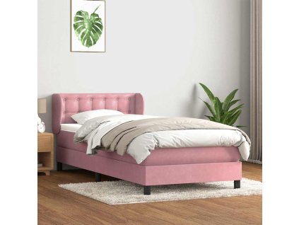 vidaXL Posteľný rám boxsping s matracom ružový 80x210 cm zamat