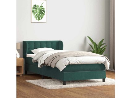 vidaXL Posteľný rám boxsping s matracom tmavozelený 90x210 cm zamat