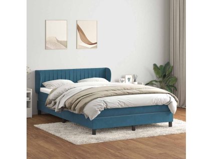 vidaXL Box Spring Posteľ s matracom Tmavomodrá 140x220 cm Zamat