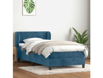 vidaXL Posteľný rám boxsping s matracom tmavomodrý 80x220 cm zamat