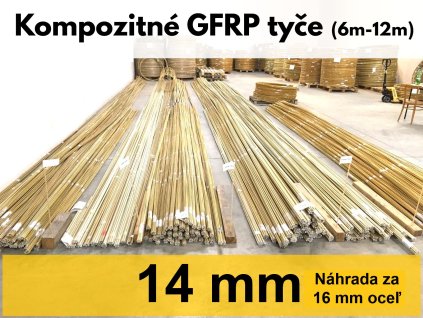 Kompozitná armovacia tyč Roxor Eko 14 mm GFRP FiberoX® – ľahká výstuž do betónu s dĺžkou 6 metrov, náhrada za oceľovú výstuž 16 mm, vhodná na stavebné aplikácie.