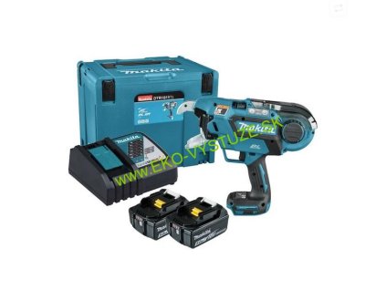 Aku viazač armatúr Makita DTR181RTJ 18V LXT s dvoma 5.0Ah batériami, nabíjačkou a kufrom. Bezuhlíkový viazač na armovanie.
