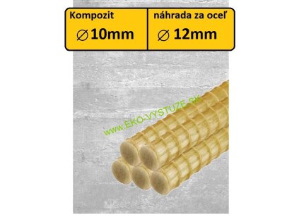 Kompozitná armovacia tyč GFRP FiberoX® s priemerom 10 mm ako náhrada oceľového roxoru 12 mm, vhodná na výstuž betónových konštrukcií