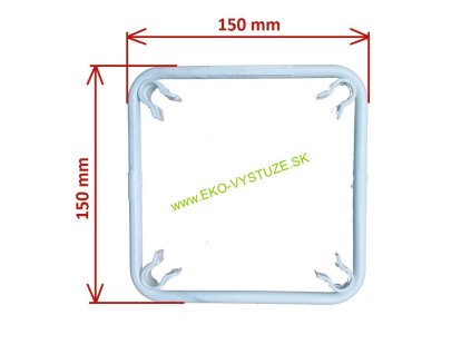 Plastové armovacie strmienko EKO-Grip 2 s rozmermi 15x15 cm s klipmi na uchytenie výstuže, určené na fixáciu kompozitných roxorov vo výstuži betónových prvkov.
