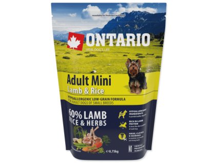 Superprémiové granule pro psy Ontario Adult Mini Lamb and Rice 0,75 kg