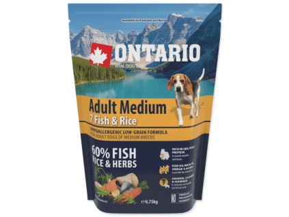 Superprémiové granule pro psy středních plemen Ontario Adult Medium Fish and Rice 0,75 kg