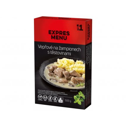 Expres Menu vepřové na žampionech s těstovinami 1 porce 500g