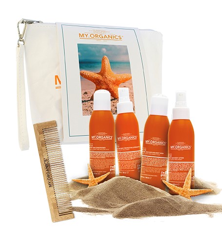 My.Organics My.Tan Kit Orange cestovní sada After-Sun Hair & Body Wash 100 ml + After-Sun Conditioner 100 ml + After-Sun Body Lotion 100 ml + Hair &…