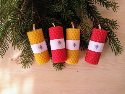 Sada svíček ze 100% včelího vosku, červená - 7 cm (adventní)