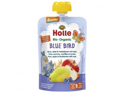 Holle BIO pyré Blue bird Hruška, jablko a borůvky s vločkami
