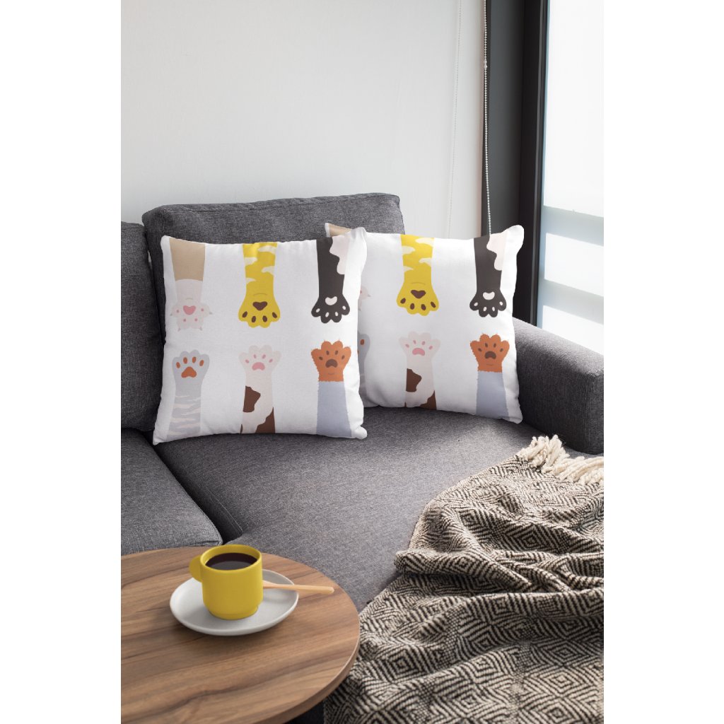 mockup of two squared pillows on a couch 31305