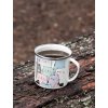 mockup of a 12 oz enamel mug with a silver rim placed on a fallen tree 30820 (4)