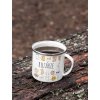 mockup of a 12 oz enamel mug with a silver rim placed on a fallen tree 30820 (2)