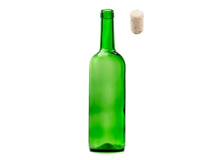 Skleněná láhev na víno BORDEAUX zelená 750 ml s korkem