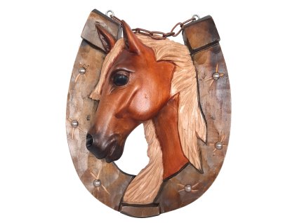 Hlava koně podkova, obraz na zavěšení s řetízkem 24x20cm