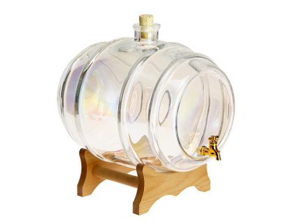 Glasfass 10 L mit Regenbogenfarbton, Holzsockel, Zapfhahn