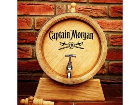 Ručně vyrobený dřevěný sud z dubu Captain Morgan s kohoutkem a podstavcem