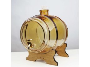 Glasfass 4L mit goldenem Schimmer, Holzsockel und Zapfhahn
