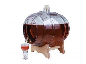 Glasfass 4L transparent mit Holzsockel und Zapfhahn