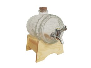 Glasfass 1L transparent mit Holzsockel und Zapfhahn