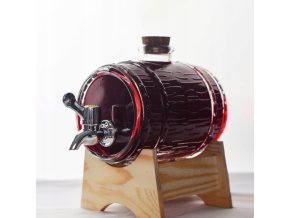 Sklenený sud 1,5L priehľadný s dreveným podstavcom a kohútikom