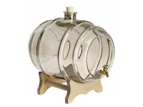 Glasfass 10 L mit grauem Farbton, Holzständer, Zapfhahn