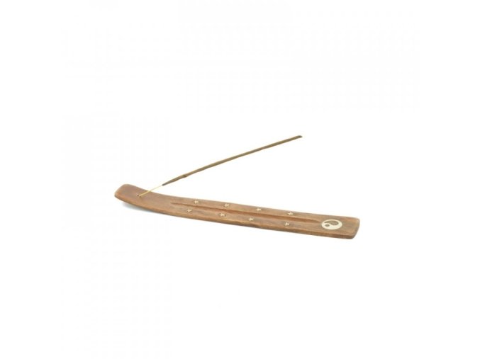 Stojan na vonné tyčinky zdobený mosadzou, mangové drevo, 24 cm