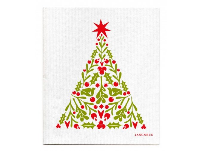 jangneus.com Red Christmas Tree Dishcloth hubka ekologicka
