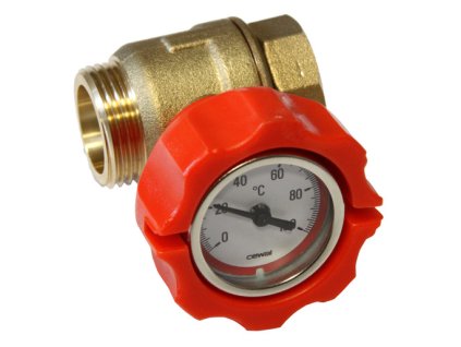 Guľový ventil s teplomerom G1 - červeny