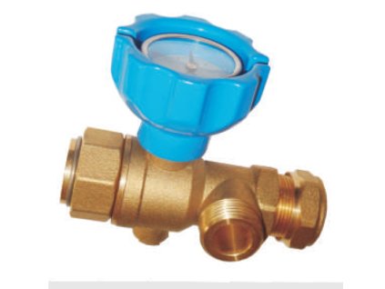 Guľový ventil s teplomerom G1,+1/2, 100ST/212F a maticou - modry