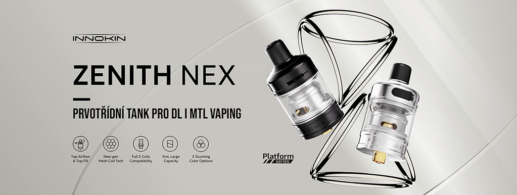 Innokin Zenith Nex tank s elegantním designem z nerezové oceli a skla