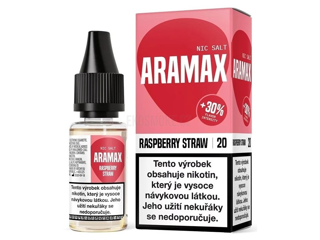 Aramax - Salt e-liquid - Raspberry Straw - 10ml - 20mg, produktový obrázek.