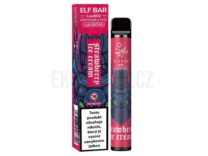Elf Bar 600 Lux Edition - 20mg - Strawberry ICE Cream (Jahodová smetanová zmrzlina), produktový obrázek.