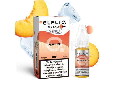 Elfliq Salt Peach Ice (Ledový broskvový džus) 10ml intenzita nikotinu 10mg tabáková nálepka Kolek Q