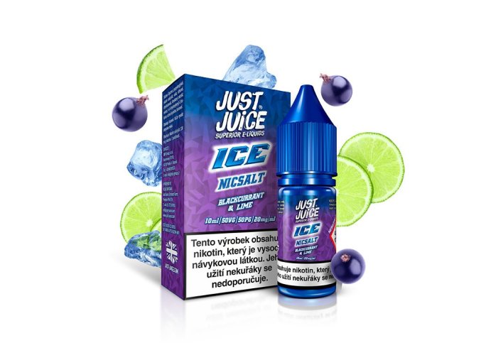 Just Juice Salt - E-liquid - ICE Blackcurrant & Lime (Ledový černý rybíz s limetkou) - 20mg, produktový obrázek.