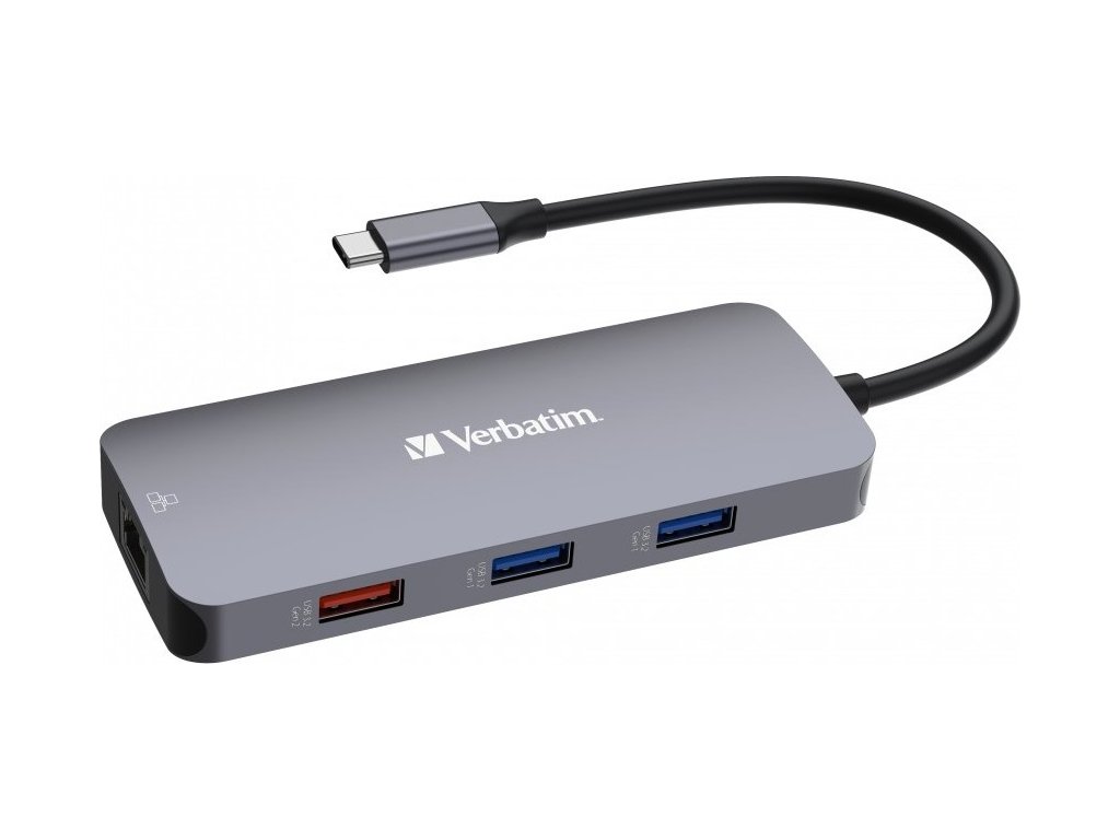 VERBATIM Hub USB-C Pro Multiport 9 Port, 3x USB 3.2, 2x USB-C, HDMI, RJ45, microSD/SD, šedá