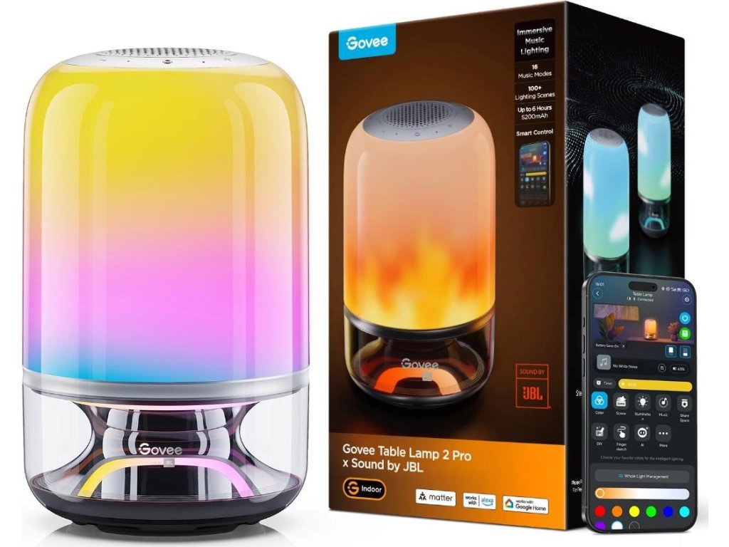 Govee Table Lamp 2 RGBW Akumulátorová lampa s reproduktorem - zvuk od JBL