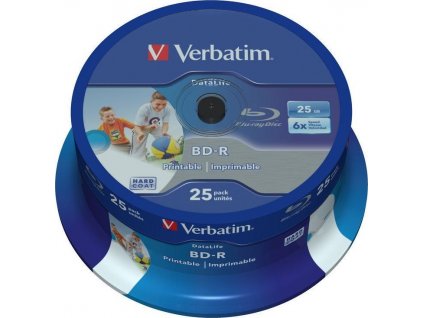 VERBATIM BD-R SL Datalife (25-pack)Blu-Ray/Spindle/6x/25GB Wide Printable