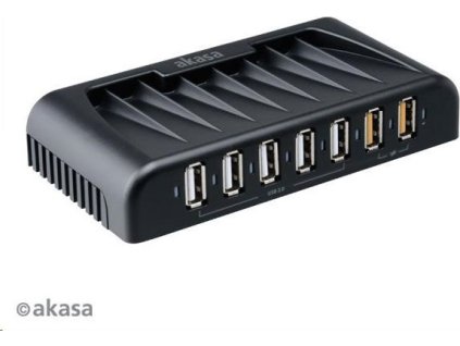 AKASA HUB USB Connect 7FC, 5x USB 2.0, 2 nabíjacie porty USB, externé, s napájacím adaptérom