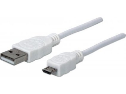 MANHATTAN Pripojovací kábel USB 2.0 A samec / Micro-B samec, 1.8 m, biela