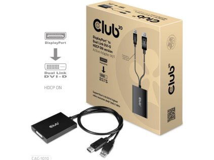 Club3D Aktívny adaptér DisplayPort na Dual Link DVI-D, napájanie USB, 60 cm, HDCP ON